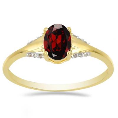 BUY 14K GOLD REAL GARNET GEMSTONE WITH WHITE DIAMOND CLASSIC RING